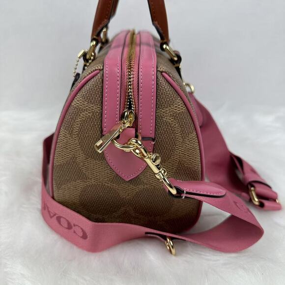 Coach Rowan Satchel Bag In Signature Canvas With Stripe Print In Tan CBI78 NWT - Picture 3 of 9